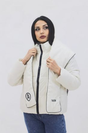 Демисезонная женская куртка весна осень +дутый шарф-косынка 8193 белый