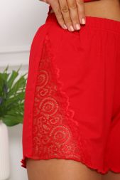 Пижама женская 375701 с шортами и топом домашняя с кружевами красный