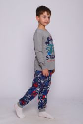 Пижама Ребус длинный рукав детская серый+синий