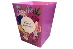 Плайм пакет для цветов &quot;Романтика&quot; (цветы на розовом) высота 15 см