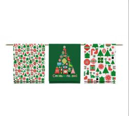 Полотенце вафельное купонное Новогодняя мозаика (зеленая) - упаковка 3 шт