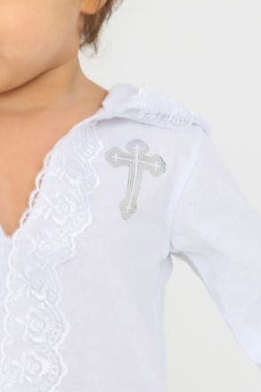 Крестильная рубашка с капюшоном арт.КРР-КП детская белый