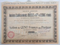 Акция Anciens Etablissements Ruelle et Cie et Leduc reunis, 100 франков, Франция