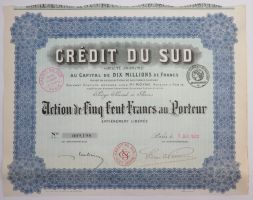 Акция Credit Du Sud, 500 франков, Франция
