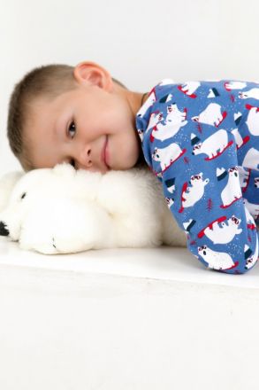 Пижама Белый мишка с начесом детская синий