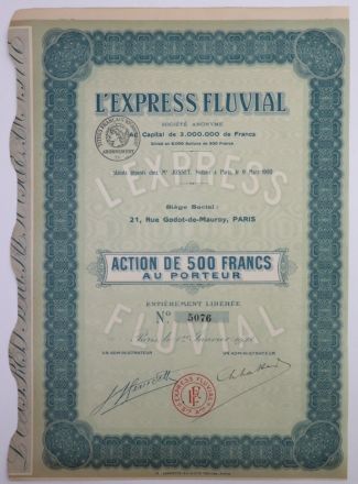 Акция L&#039;Express Fluvial, 500 франков, Франция