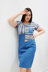 Платье женское 1390 синий+цветная полоса
