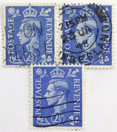 Марка 2,5 пенни, Великобритания, Король Георг VI (синий) 1941-1948 год