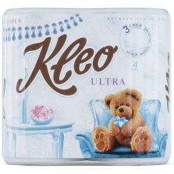 Туалетная бумага Kleo Ultra 3-сл, белая, 4 шт