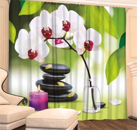 Фототюль 3D Орхидея и свеча (вуаль)