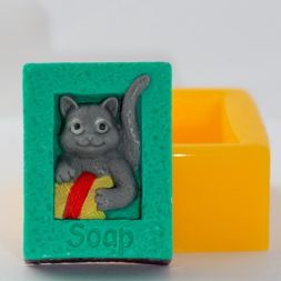 Силиконовая форма - 2D - Кот с клубком soap
