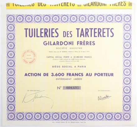 Акция Tuileries des Tarterets, 3600 франков, Франция