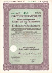 Облигация Кредитно-ипотечный банк Мекленбурга, 1000 рейхсмарок 1937 год, Германия