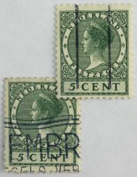 Марка 5 центов, Нидерланды, Королева Вильгельмина (зеленый) 1924-1927 год