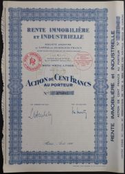 Акция Аренда коммерческой недвижимости, 100 франков 1930 года, Франция