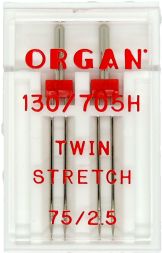 Иглы Organ двойные супер стрейч для БШМ № 75/2,5, уп. 2шт