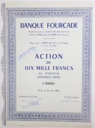 Акция Банк Фуркад, 10000 франков 1955-1956 гг., Франция