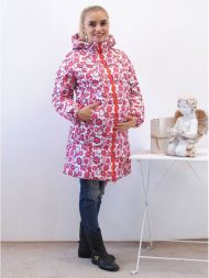 Удлиненная зимняя куртка для беременных Д-2 БЦ красные цветы, размер 42