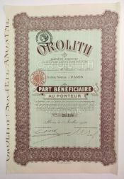 Акция бенефициара Societe Anonyme Orolith, 100 франков, Франция