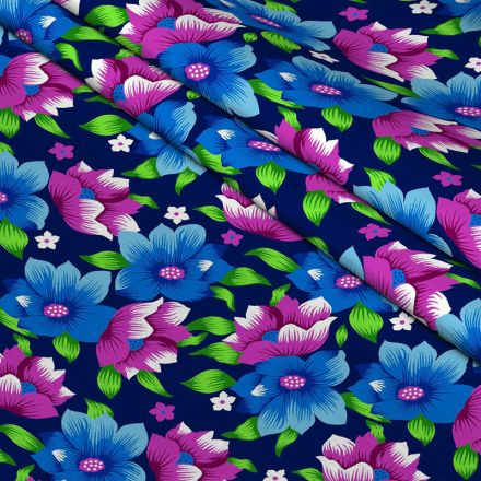 Ткань бязь 150 см плательная ЛЮКС Катюша (голуб. и сиренев. цветы)