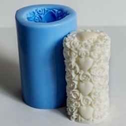 Силиконовая форма - 3D - Цилиндр из роз и сердец