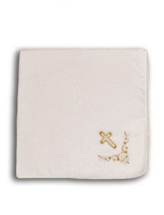 Полотенце махровое детское 95х95 Крестильная простынка 4411 (золотая вышивка)