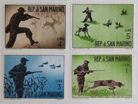 Набор негашеных почтовых марок, Сан-Марино, 1962 год, &quot;Охота&quot; (4шт.)