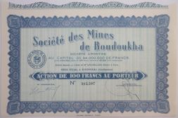 Акция Будухинская горнодобывающая компания, 100 франков, Франция