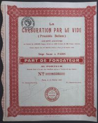Акция Вакуумная цементация в Беллеме, 500 франков 1921 года, Франция