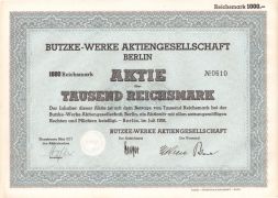 Акция Водопроводные, отопительные и газовые системы Butzke, 1000 рейхсмарок 1938 год, Германия