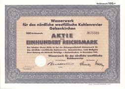 Акция Гидротехнические сооружения Северо-Вестфальского угольного месторождения Гельзенкирхен, 100 рейхсмарок 1941 год, Германия