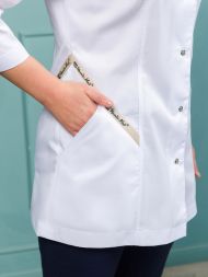 Жакет медицинский женский М-260 ткань Элит-145 кнопки (белый, с лампасами)