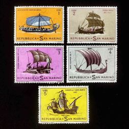 Набор негашеных почтовых марок, Сан-Марино, 1963 год, Старые парусные корабли (5шт.)