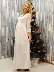 Платье В ПОЛ для беременных с гипюром Адель - белое