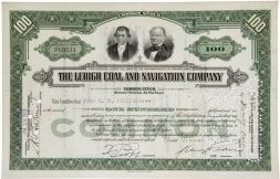 Сертификат на 100 акций The Lehigh Coal and Navigation Company, США (зелёный)