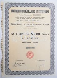 Акция Constructions Metalliques et Entreprises , 5000 франков, Франция