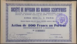 Акция Инновационные компании Diffusion des Marques Scientifiques, 100 франков 1944 года, Франция
