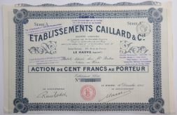 Акция Etablissements Caillard &amp; Cie, 100 франков, Франция (с сертификатом)