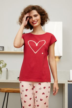 Пижама женская Mia Cara SS21WJ328 French Kiss красный/сердечки