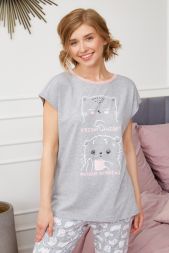 Пижама женская Mia Cara SS23WJ353 Sweety Wink серый меланж/кошка