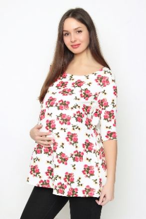 Туника для беременных Цветы на белом, размер 42