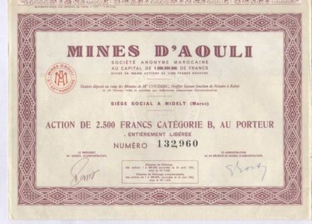 Акция Mines D&#039;Aouli, 2500 франков, Франция